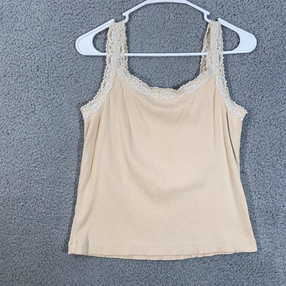 Chico's Top Womens 0 Camisole Lace Sleeves Strap Scoop Neck Ribbed Knit Solid - Picture 2 of 11